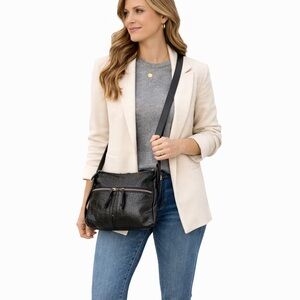 American Leather Co Black Crossbody Bag Pebbled Leather Pockets​